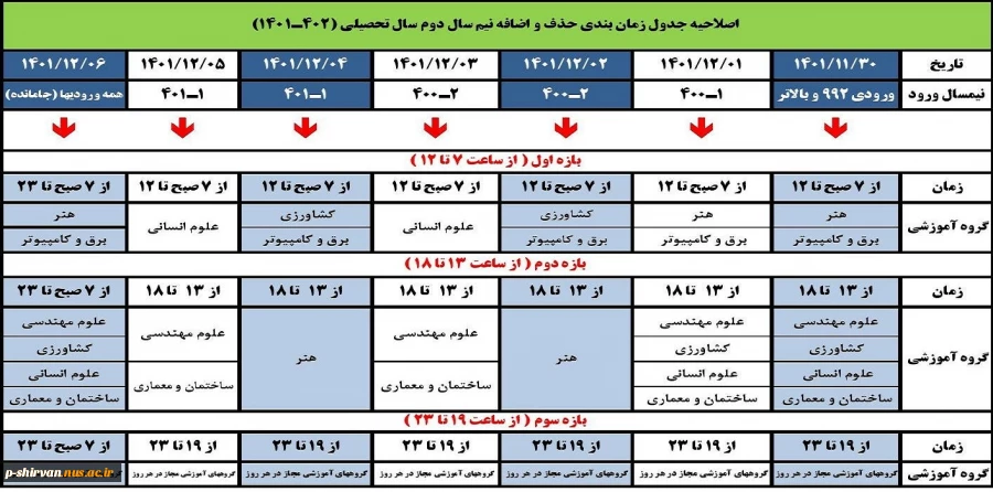 اصلاحیه جدول زمانبندی حذف و اضافه نیمسال دوم سال تحصیلی ( 1402 - 1401 ) 2